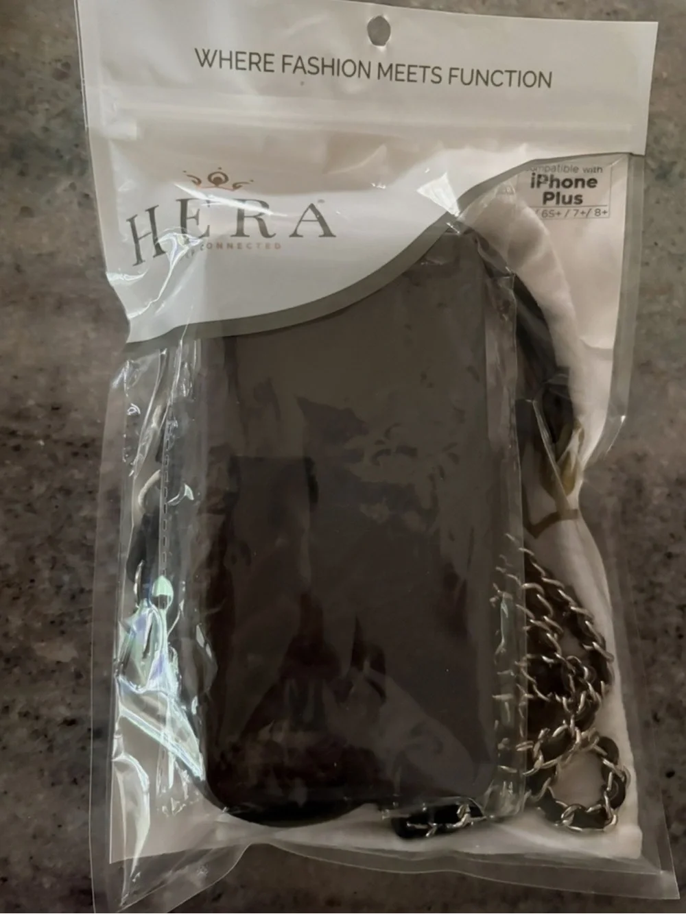 HERA Crossbody iPhone Case Black & Bonus Chain Strap iphone Plus 6+, 6S+, 7+, 8+